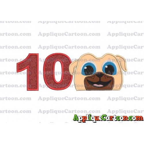 Rolly Puppy Dog Pals Head 02 Applique Embroidery Design Birthday Number 10