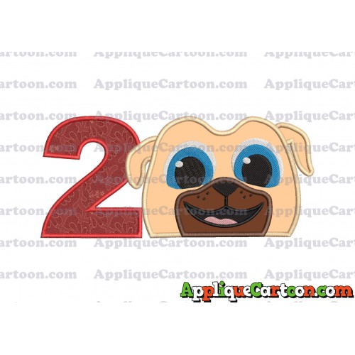 Rolly Puppy Dog Pals Head 02 Applique Embroidery Design Birthday Number 2