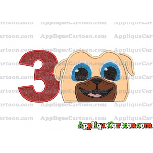 Rolly Puppy Dog Pals Head 02 Applique Embroidery Design Birthday Number 3
