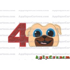 Rolly Puppy Dog Pals Head 02 Applique Embroidery Design Birthday Number 4