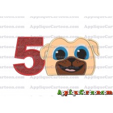 Rolly Puppy Dog Pals Head 02 Applique Embroidery Design Birthday Number 5