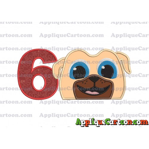 Rolly Puppy Dog Pals Head 02 Applique Embroidery Design Birthday Number 6
