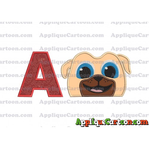 Rolly Puppy Dog Pals Head 02 Applique Embroidery Design With Alphabet A