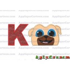 Rolly Puppy Dog Pals Head 02 Applique Embroidery Design With Alphabet K