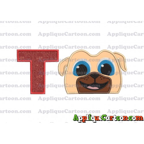 Rolly Puppy Dog Pals Head 02 Applique Embroidery Design With Alphabet T