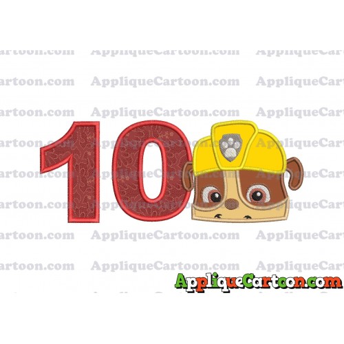 Rubble Paw Patrol Head Applique Embroidery Design Birthday Number 10