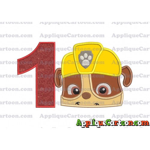 Rubble Paw Patrol Head Applique Embroidery Design Birthday Number 1