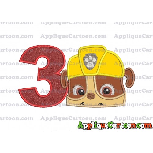 Rubble Paw Patrol Head Applique Embroidery Design Birthday Number 3