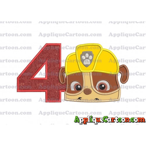 Rubble Paw Patrol Head Applique Embroidery Design Birthday Number 4