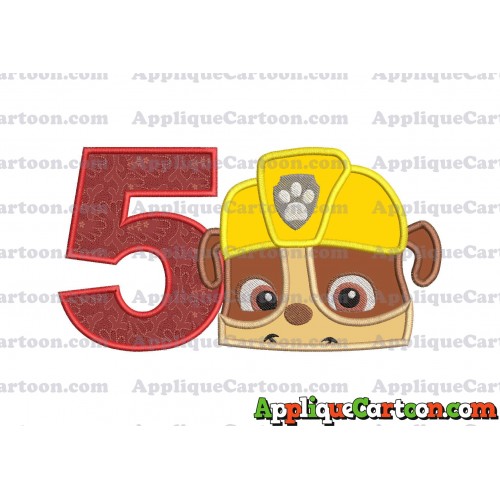 Rubble Paw Patrol Head Applique Embroidery Design Birthday Number 5