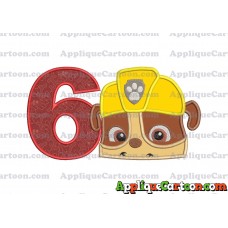 Rubble Paw Patrol Head Applique Embroidery Design Birthday Number 6