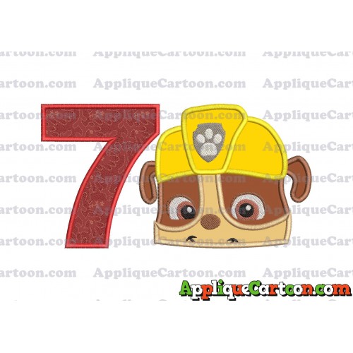 Rubble Paw Patrol Head Applique Embroidery Design Birthday Number 7