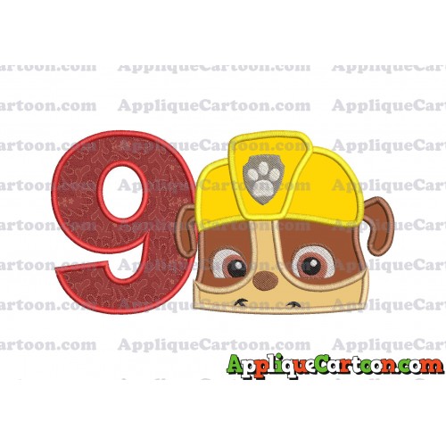 Rubble Paw Patrol Head Applique Embroidery Design Birthday Number 9