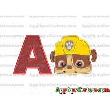 Rubble Paw Patrol Head Applique Embroidery Design With Alphabet A