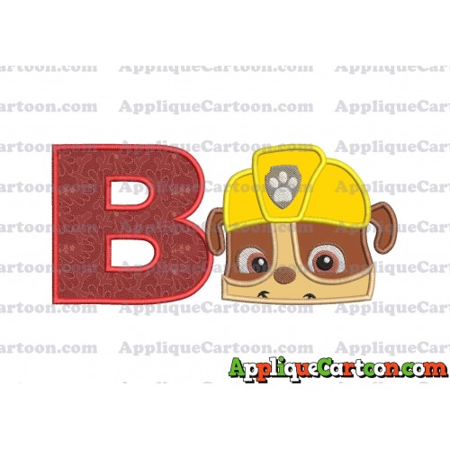 Rubble Paw Patrol Head Applique Embroidery Design With Alphabet B