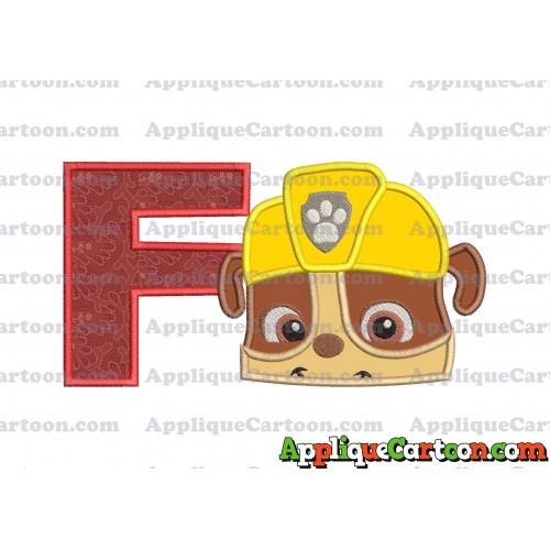 Rubble Paw Patrol Head Applique Embroidery Design With Alphabet F