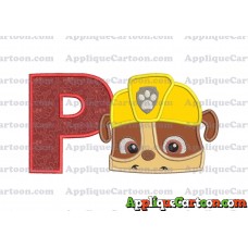 Rubble Paw Patrol Head Applique Embroidery Design With Alphabet P