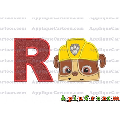 Rubble Paw Patrol Head Applique Embroidery Design With Alphabet R