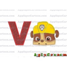 Rubble Paw Patrol Head Applique Embroidery Design With Alphabet V