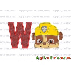 Rubble Paw Patrol Head Applique Embroidery Design With Alphabet W