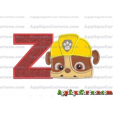 Rubble Paw Patrol Head Applique Embroidery Design With Alphabet Z