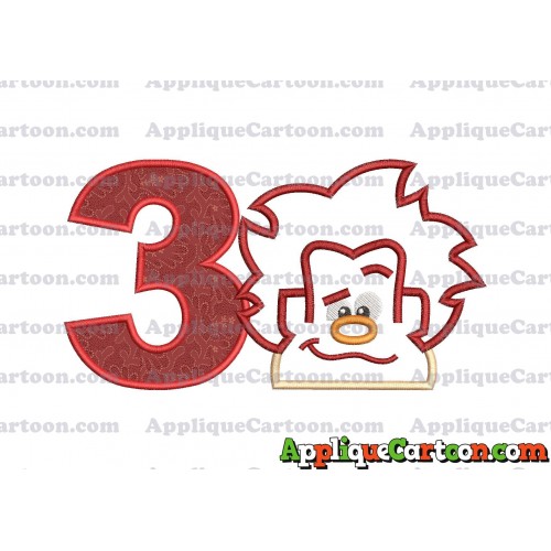 Satin Outline Wreck It Ralph Head Embroidery Design Birthday Number 3