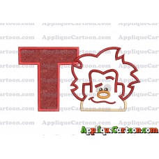 Satin Outline Wreck It Ralph Head Embroidery Design With Alphabet T