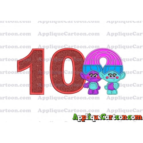 Satin and Chenille Trolls Applique Embroidery Design Birthday Number 10