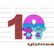 Satin and Chenille Trolls Applique Embroidery Design Birthday Number 1