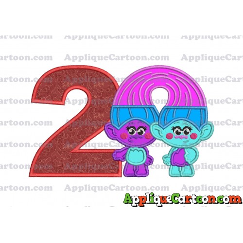 Satin and Chenille Trolls Applique Embroidery Design Birthday Number 2