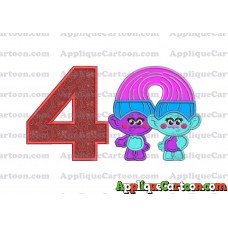 Satin and Chenille Trolls Applique Embroidery Design Birthday Number 4