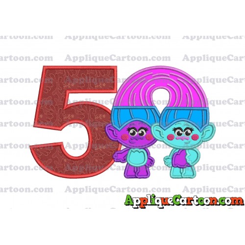 Satin and Chenille Trolls Applique Embroidery Design Birthday Number 5