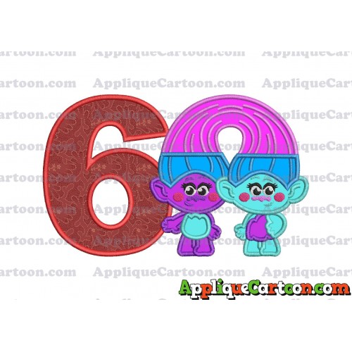 Satin and Chenille Trolls Applique Embroidery Design Birthday Number 6