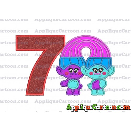 Satin and Chenille Trolls Applique Embroidery Design Birthday Number 7