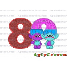 Satin and Chenille Trolls Applique Embroidery Design Birthday Number 8