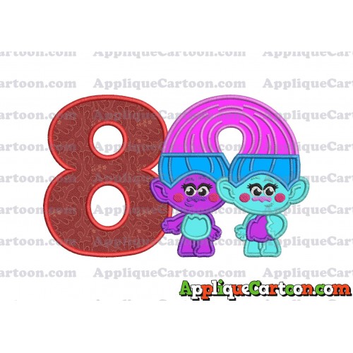 Satin and Chenille Trolls Applique Embroidery Design Birthday Number 8