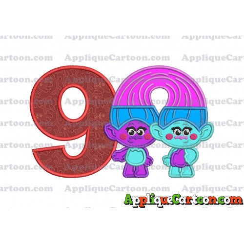 Satin and Chenille Trolls Applique Embroidery Design Birthday Number 9