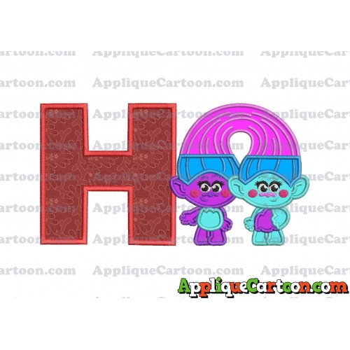 Satin and Chenille Trolls Applique Embroidery Design With Alphabet H