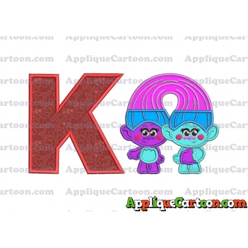 Satin and Chenille Trolls Applique Embroidery Design With Alphabet K