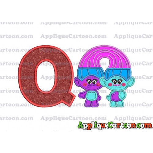 Satin and Chenille Trolls Applique Embroidery Design With Alphabet Q