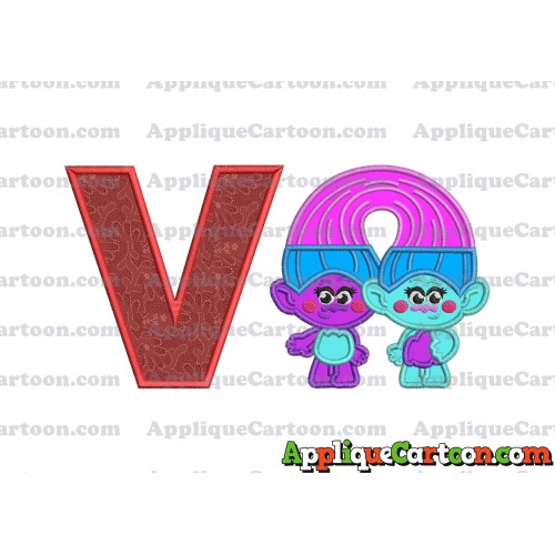 Satin and Chenille Trolls Applique Embroidery Design With Alphabet V