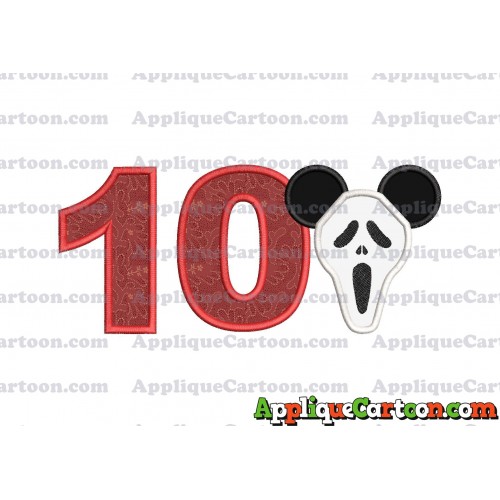 Scary Mickey Ears Applique Design Birthday Number 10