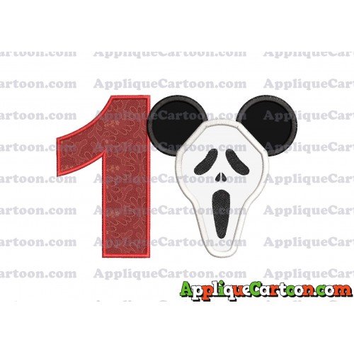 Scary Mickey Ears Applique Design Birthday Number 1