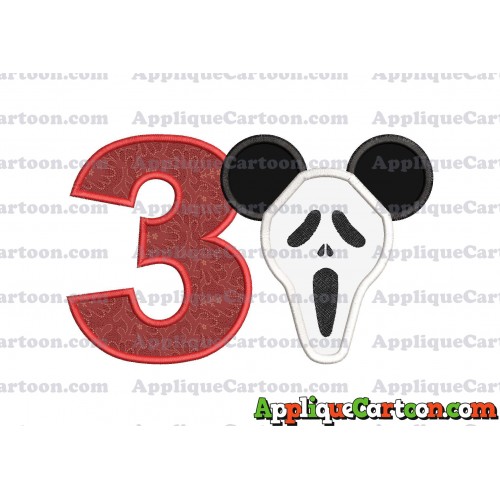 Scary Mickey Ears Applique Design Birthday Number 3