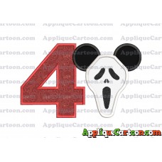 Scary Mickey Ears Applique Design Birthday Number 4