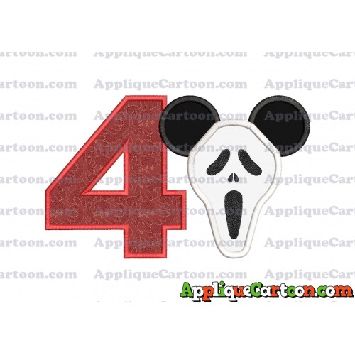 Scary Mickey Ears Applique Design Birthday Number 4