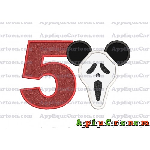 Scary Mickey Ears Applique Design Birthday Number 5