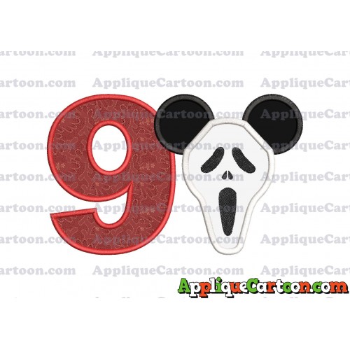 Scary Mickey Ears Applique Design Birthday Number 9