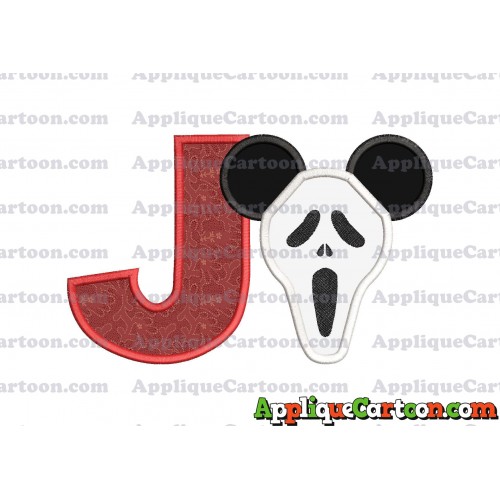 Scary Mickey Ears Applique Design With Alphabet J