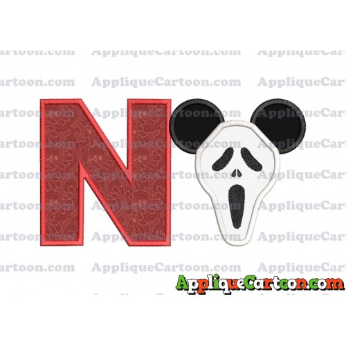 Scary Mickey Ears Applique Design With Alphabet N